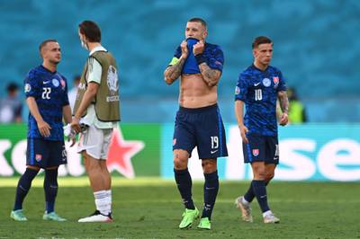Juraj Kucka of Slovakia looks dejected after the match. Getty