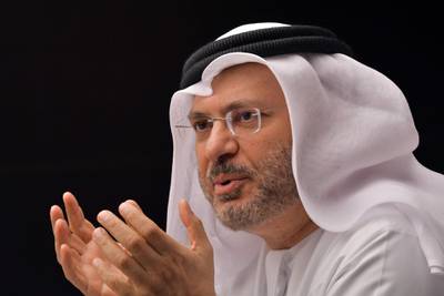 UAE state minister for foreign affairs, Anwar Gargash, speaks during a press conference at his office in Dubai on June 24, 2017. / AFP PHOTO / GIUSEPPE CACACE