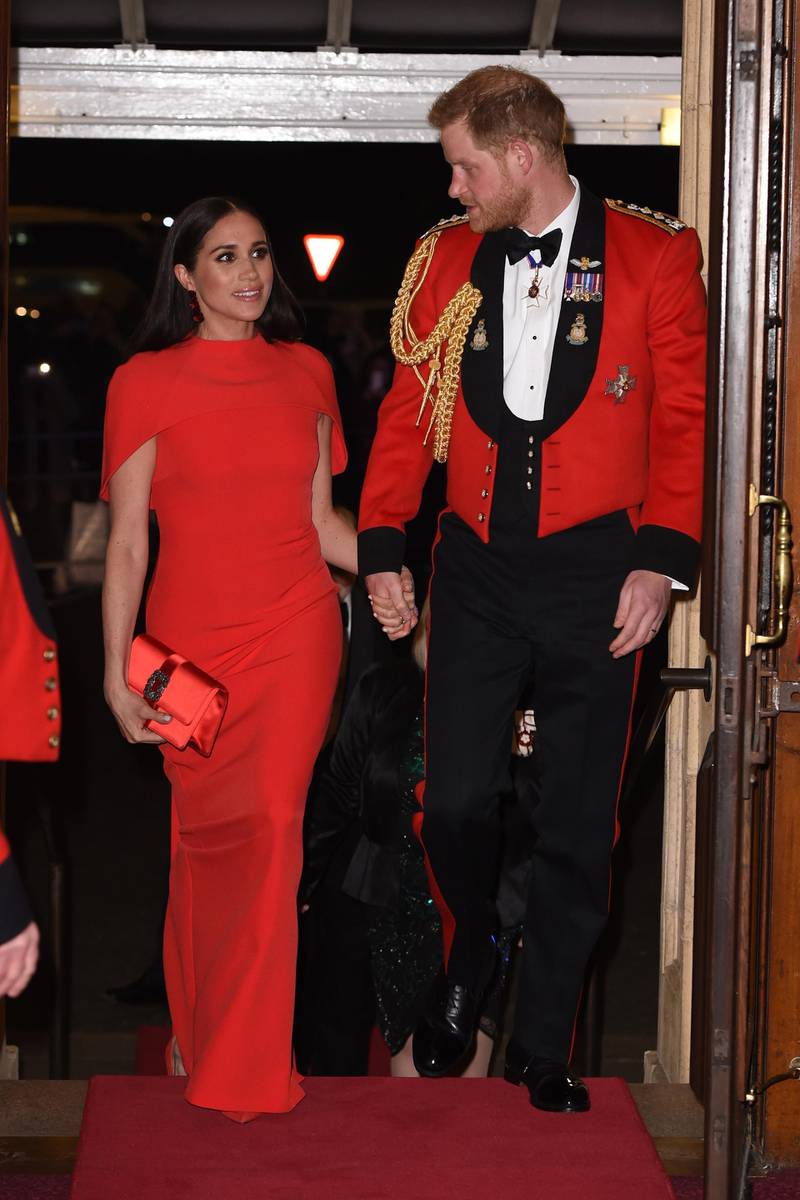 LONDON, ENGLAND - MARCH 07: Prince Harry, Duke of Sussex and Meghan, Duchess of Sussex arrive at the Royal Albert Hall on March 7, 2020 in London, England. (Photo by Eddie Mulholland-WPA Pool/Getty Images)