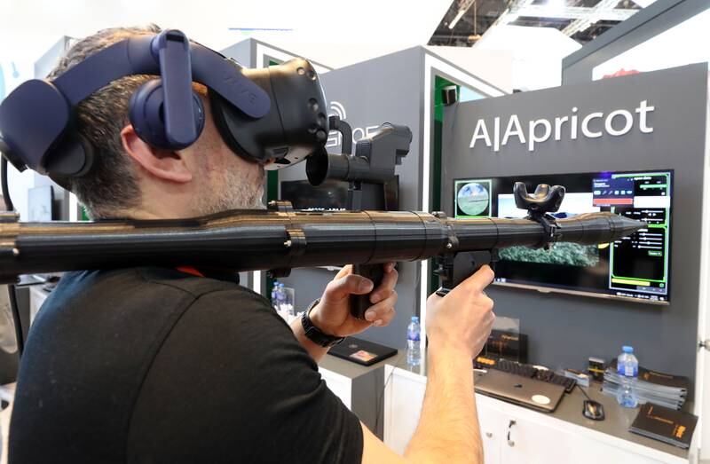 A virtual training system from Apricot, which uses an RPG-7 launcher, at ADNEC. Chris Whiteoak / The National