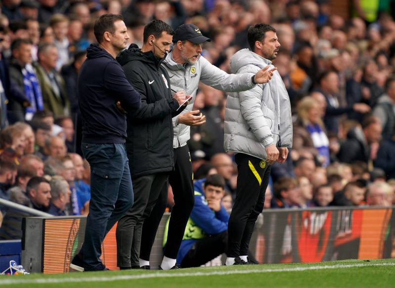 Chelsea manager Thomas Tuchel argues with a match offical. Getty
