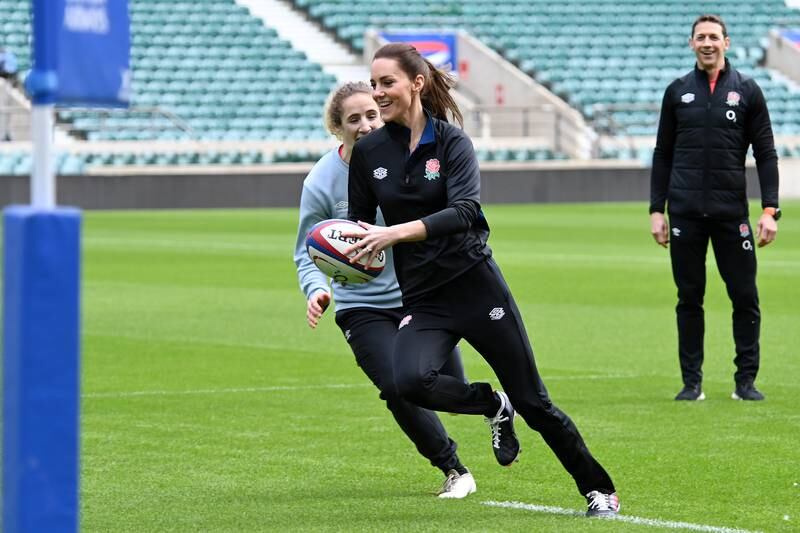 The Princess of Wales attended a training session with England women's rugby team in February. Getty
