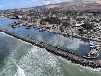 Damage to Lahaina on Maui island, Hawaii, on August  11, 2023, after a wildfire. AP