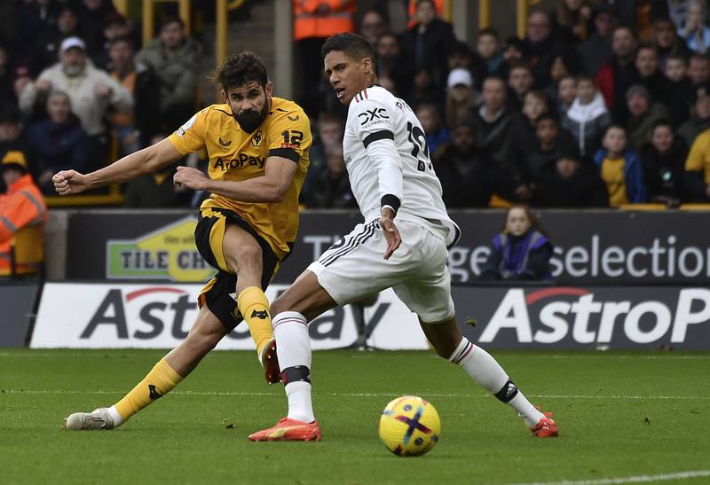 Wolves attacker Diego Costa shoots at goal. AP
