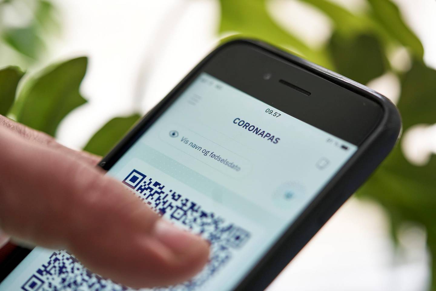 A view of a phone showing the new coronavirus passport app which can now be downloaded, in Copenhagen, Friday, May 28 2021. With the app, it is possible for the user to switch between two settings for use in Denmark and abroad, respectively, so that only the necessary information is displayed. The app can be used to document a valid coronavirus passport in both Denmark and when traveling in the EU. (Signe Goldmann/Ritzau Scanpix via AP)