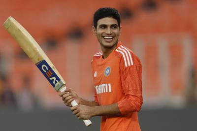 Shubman Gill during practice ahead of India's World Cup clash against Pakistan in Ahmedabad. Reuters