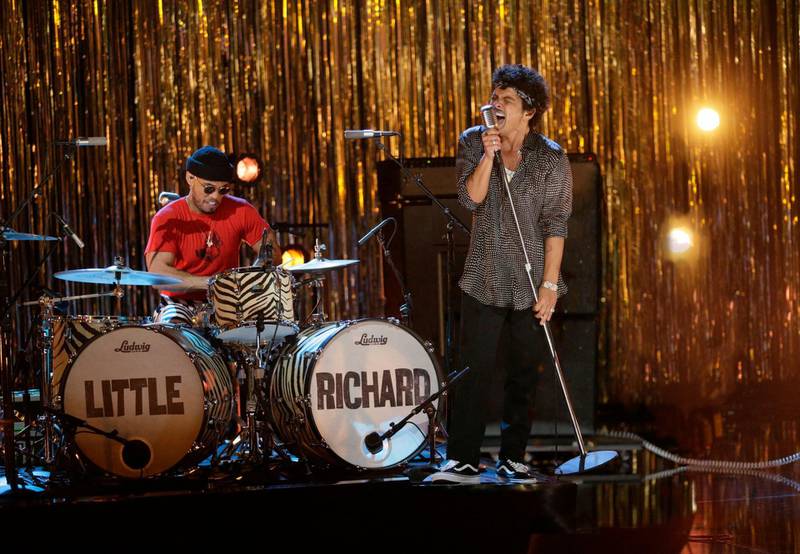 Bruno Mars, right, and Anderson .Paak, left, perform during the 63rd Annual Grammy Awards, broadcast live from the Staples Center in Los Angeles. AFP