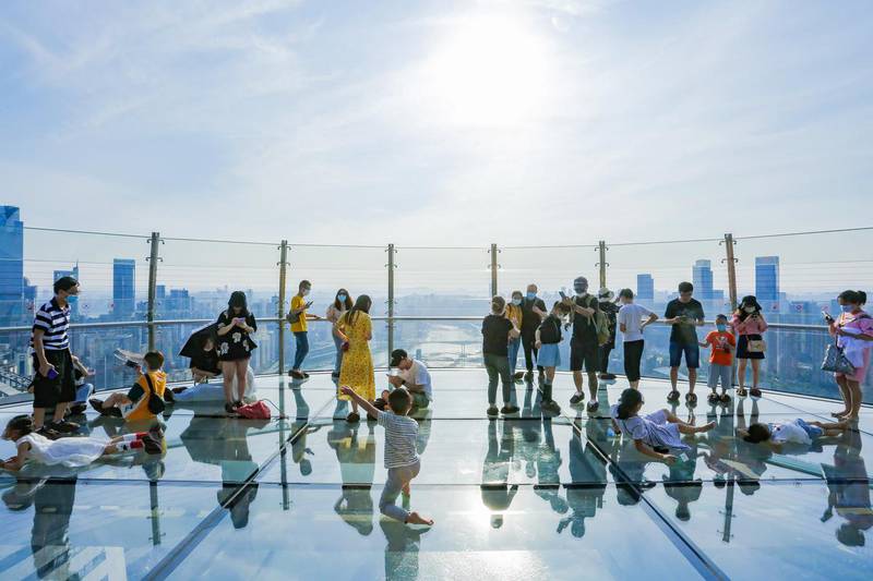 A new 250-metre-high viewing deck has opened in Raffles City Chongqing, China. Courtesy CapitaLand
