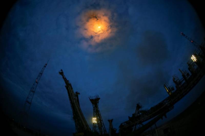 The rocket soars into the clouds moments after launch. Shamil Zhumatov / Reuters