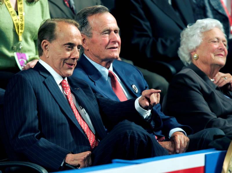 Dole with former President George HW Bush and his wife Barbara at the 2004 Republican National Convention at Madison Square Garden in New York.  Reuters