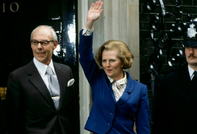 Margaret Thatcher waves to well-wishers outside Number 10 Downing Street following her election victory in 1979. Getty Images