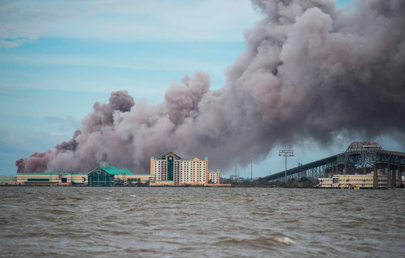Smoke rises from a burning chemical plant after the passing of Hurricane Laura in Lake Charles, Louisiana. AFP