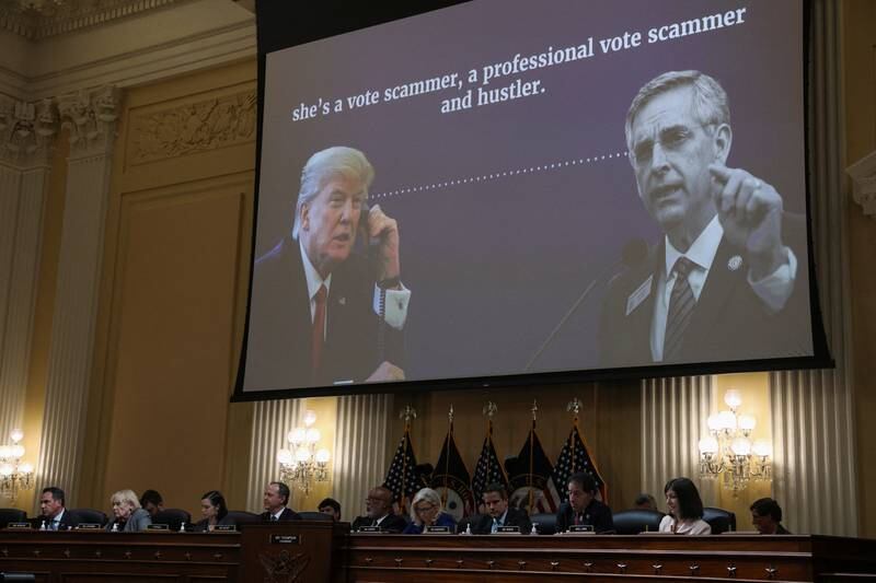 An audio recording of a phone call between Mr Trump and Mr Raffensperger is played during the fourth of eight planned public hearings. Reuters