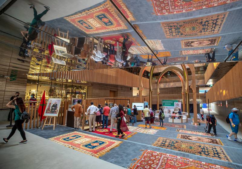 The halqa, in the Moroccan pavilion, is a space where traditionally street artists show and share their skills in the public. It is also the space where storytellers and musicians entertain the crowd. Victor Besa/The National.