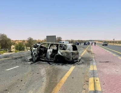Five people died in April 2021, when the driver of one car crashed into another on a motorway, in Al Dhafra, Abu Dhabi. Photo: Abu Dhabi Police  
