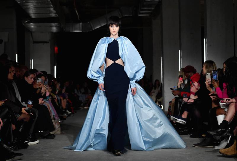 Christian Siriano presented a range of looks in the experimental collection he calls Victorian Matrix. AFP