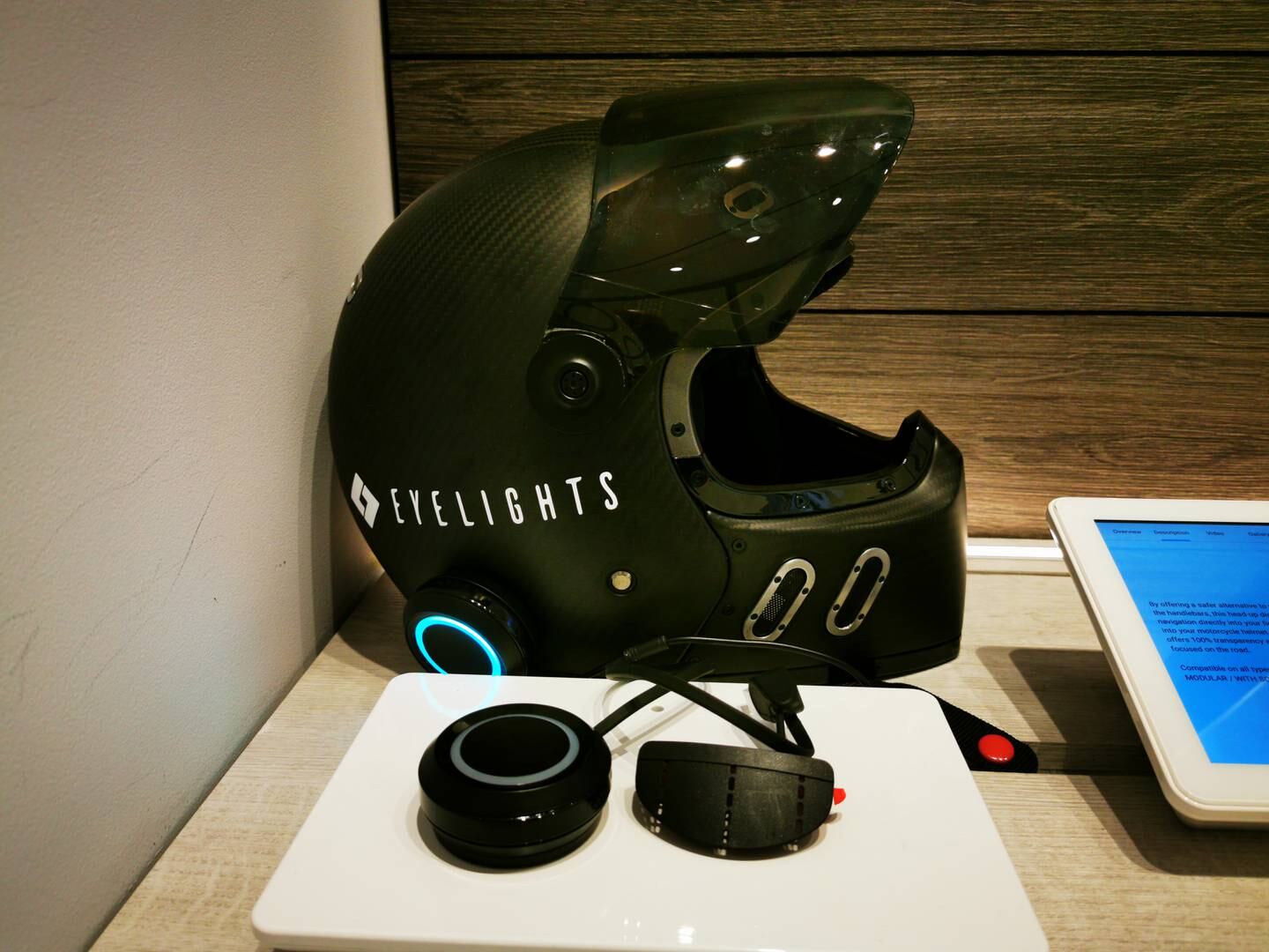 Eyelights, a motorcycle helmet with an integrated GPS and a heads-up display. Courtesy b8ta / Business France