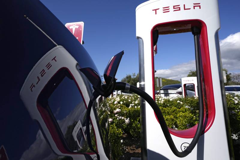 This Tesla Supercharger station in Westlake, California, is one of about 12,000 in North America. AP