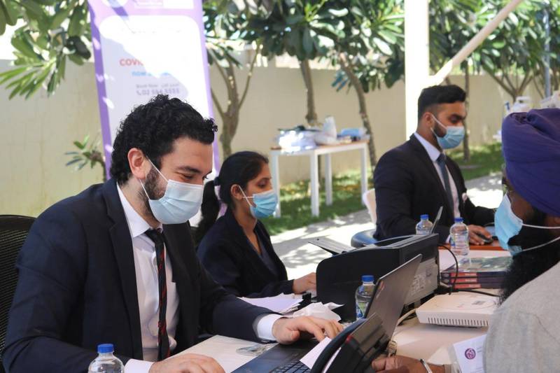 People register to get vaccinated at Bareen International Hospital in Mohamed bin Zayed City in Abu Dhabi. Courtesy: Bareen International Hospital