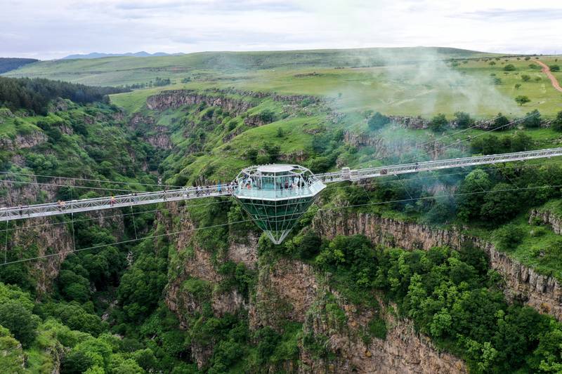 Georgia’s latest tourist attraction is a 240-metre-long hanging bridge with a glass walkway and a diamond-shaped centrepiece outside the city of Tsalka, about 100 kilometres from Tbilisi. AFP
