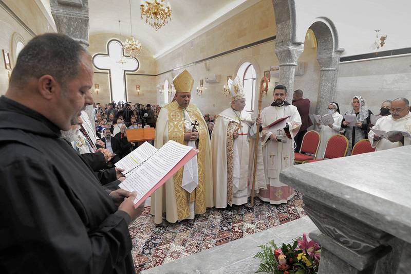 A church at the Chaldean Monastery of St George in Mosul reopens in November last year.  AP