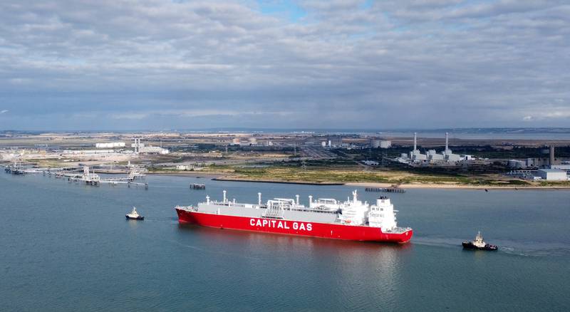 An LNG ship arrives from Australia, at the Isle of Grain terminal, UK. PA