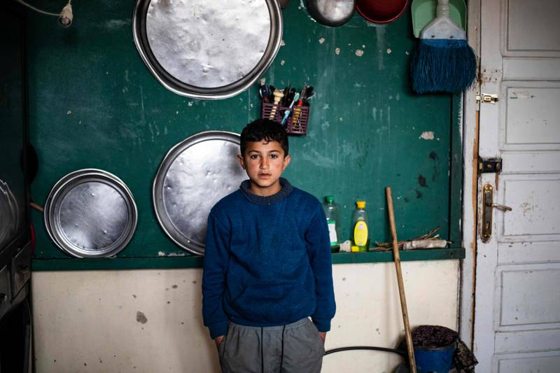 Manaf Mahmud, 11, pictured at the school near Hassakeh. Around four million people, at least half of them displaced, now live in the northern region.