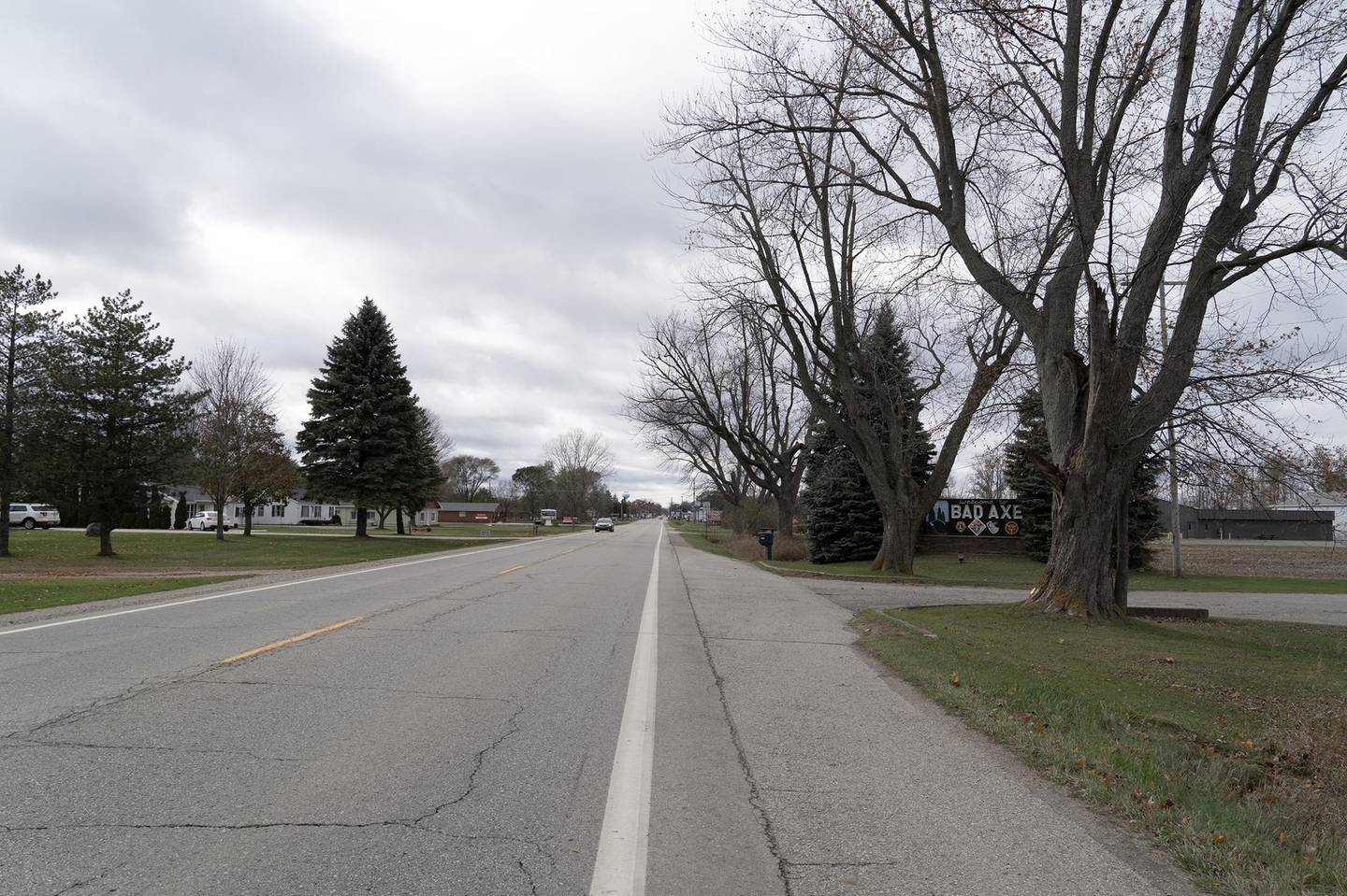 The main strip of Bad Axe, Michigan, a town of just over 3,000 people. Willy Lowry for The National