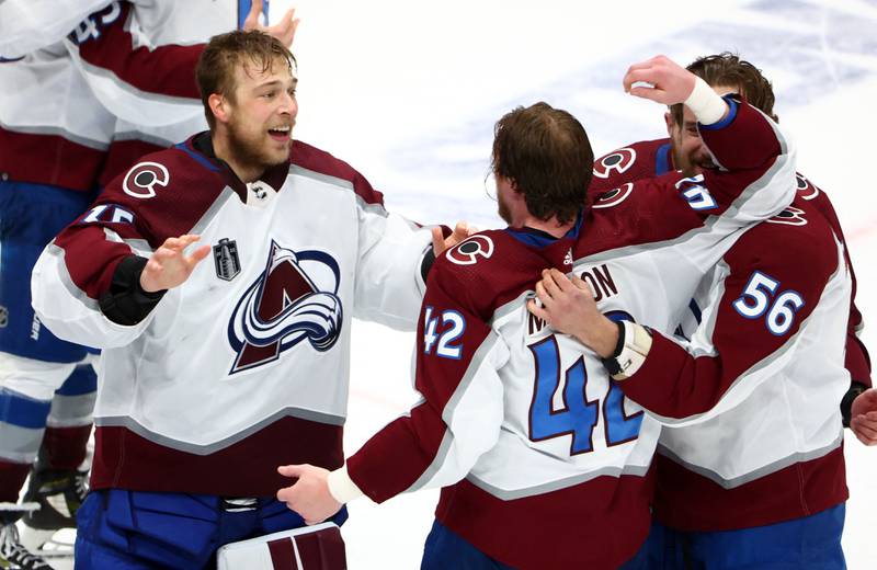 Colorado Avalanche goaltender Darcy Kuemper (35) reacts after defeating the Tampa Bay Lightning. Reuters