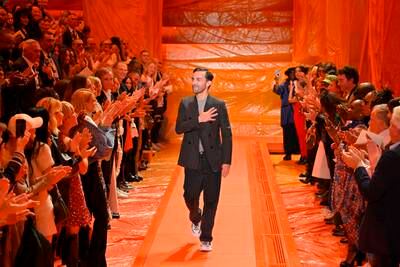 Designer Nicolas Ghesquiere acknowledges the audience during the Louis Vuitton Womenswear Spring/Summer 2024 show as part of Paris Fashion Week in Paris, France. Getty Images