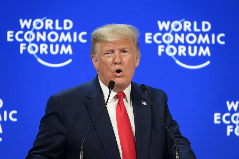 US President Donald Trump addresses the World Economic Forum in Davos.  AFP