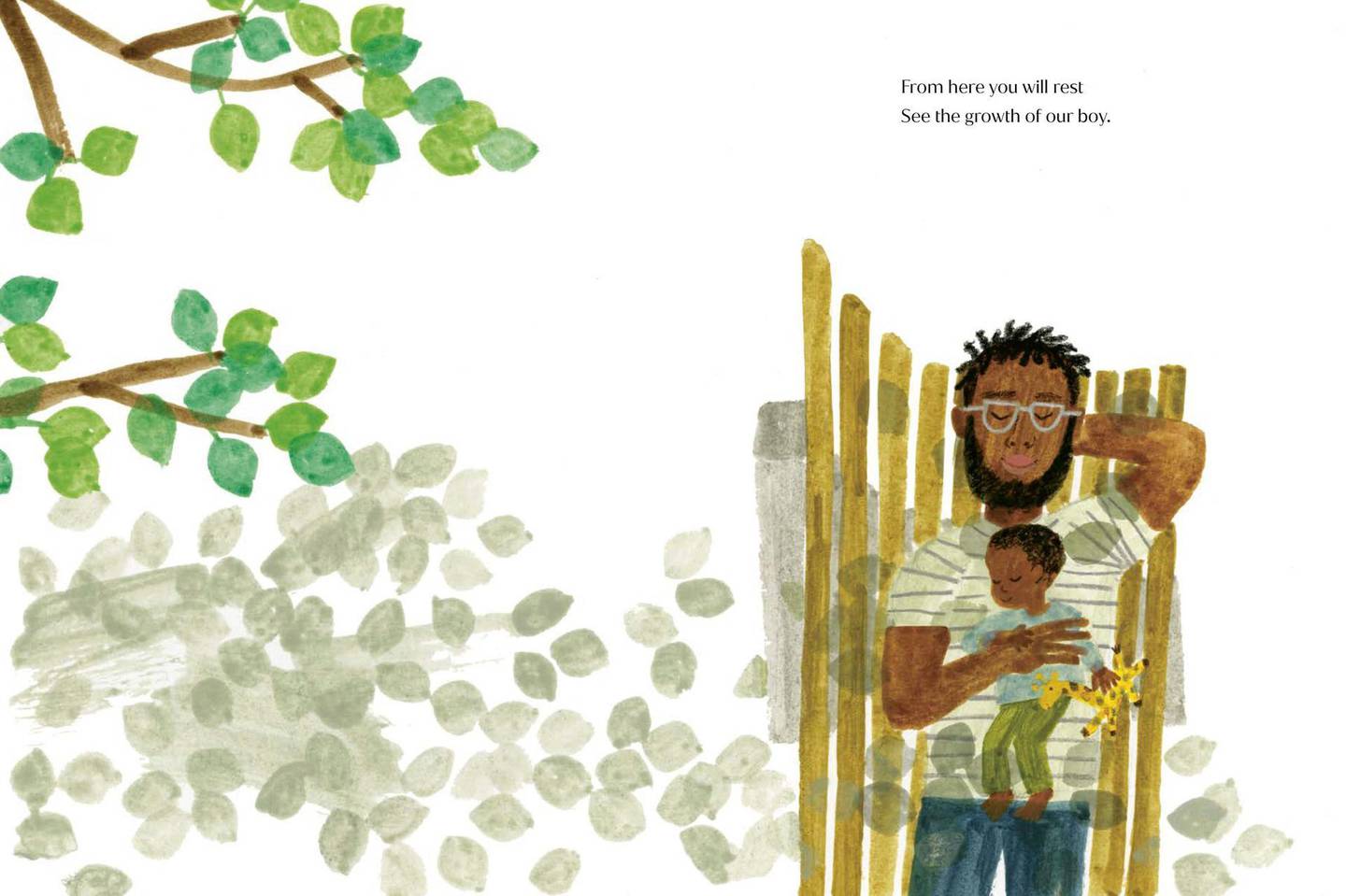 In this photo provided by Random House on Tuesday, May, 4, 2021, of an interior spread from The Bench, the debut children's book written by Meghan, the Duchess of Sussex, with illustrations by artist Christian Robinson. Meghan, the Duchess of Sussex, is releasing her first children's book next month. Random House Childrenâ€™s Books announced Tuesday, May 4, 2021 that â€œThe Bench,â€ a story about the moments a diverse group of fathers and sons share, will be out on June 8. Meghan will also narrate an audiobook edition. (Penguin Random House via AP)