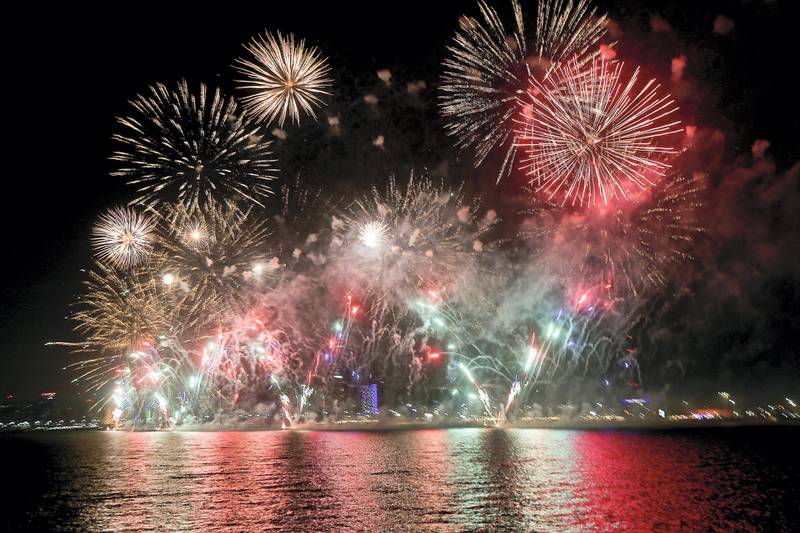 Abu Dhabi, June, 04, 2019: Fireworks display at the Corniche in Abu Dhabi. Satish Kumar/ For the National