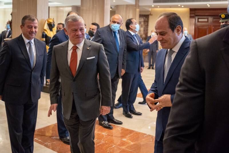 Egyptian President Abdel Fattah El Sisi receiving Jordan's King Abdullah II in Cairo. EPA