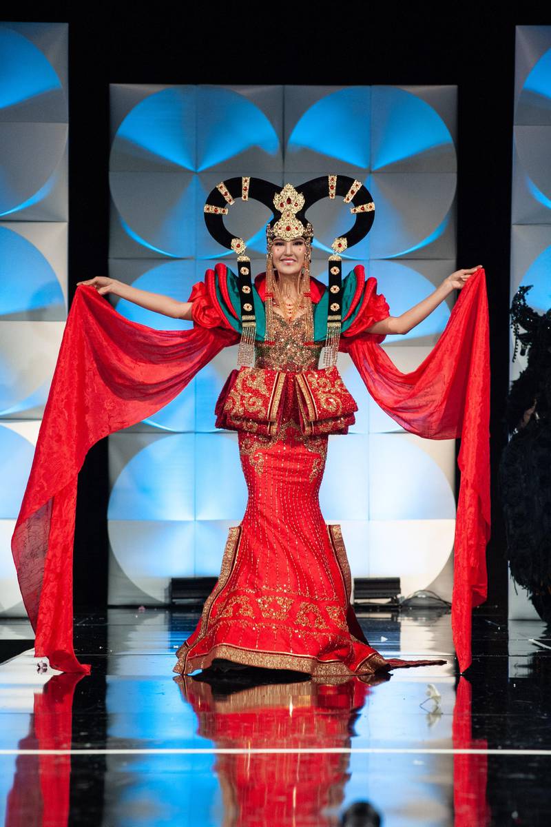 Gunzaya Bat-Erdene, Miss Mongolia 2019 on stage during the National Costume Show at the Marriott Marquis in Atlanta on Friday, December 6, 2019. The National Costume Show is an international tradition where contestants display an authentic costume of choice that best represents the culture of their home country. The Miss Universe contestants are touring, filming, rehearsing and preparing to compete for the Miss Universe crown in Atlanta. Tune in to the FOX telecast at 7:00 PM ET on Sunday, December 8, 2019 live from Tyler Perry Studios in Atlanta to see who will become the next Miss Universe. HO/The Miss Universe Organization
