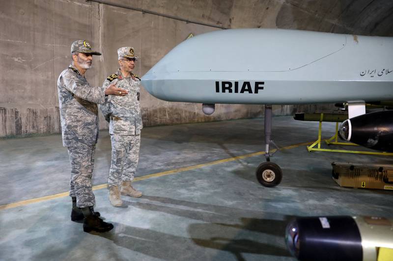 An Iranian military drone is inspected at a secret underground site. Reuters