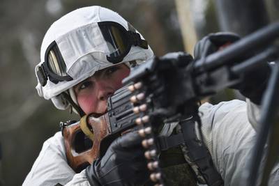 A Russian soldier attends a military exercise at the Golovenki training ground in the Moscow region, Russia. AP Photo