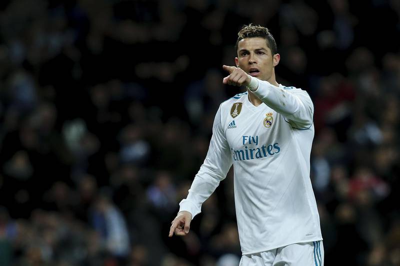MADRID, SPAIN - FEBRUARY 10: Cristiano Ronaldo of Real Madrid CF celebrates scoring their second goal during the La Liga match between Real Madrid CF and Real Sociedad de Futbol at Estadio Santiago Bernabeu on February 10, 2018 in Madrid, Spain. (Photo by Gonzalo Arroyo Moreno/Getty Images)