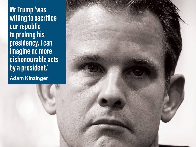 Mr Trump 'was willing to sacrifice our republic to prolong his presidency. I can imagine no more dishonourable acts by a president.' Republican Congressman Adam Kinzinger. AFP