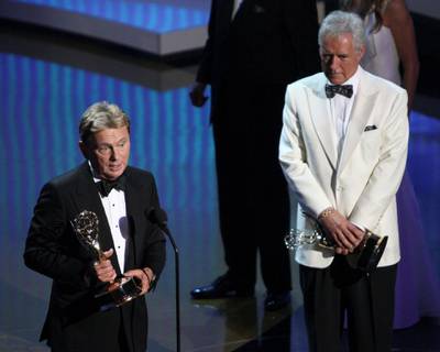 Television hosts Pat Sajak and Alex Trebek accept the Lifetime Achievement Award during the 38th annual Daytime Entertainment Emmy Awards at the Las Vegas Hilton in Las Vegas, Nevada, on June 19, 2011. Reuters