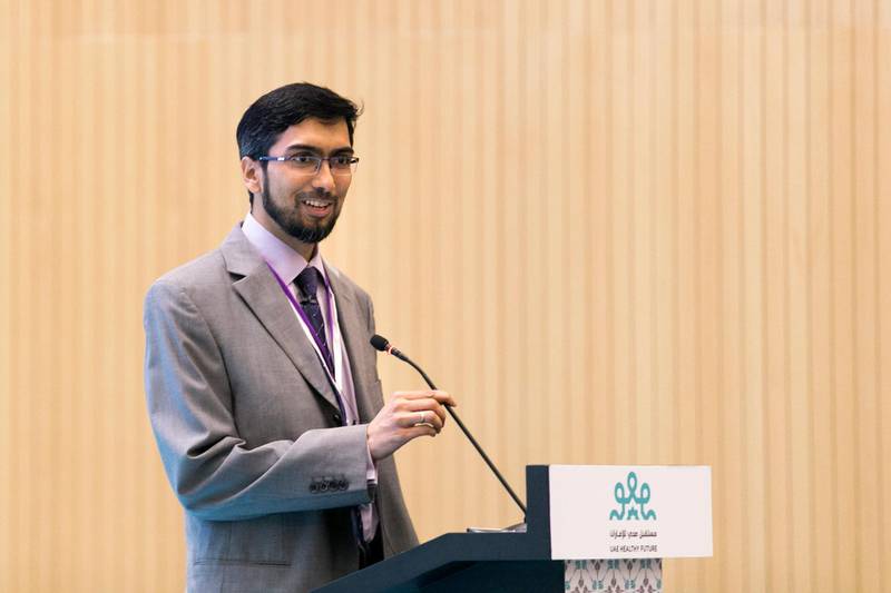 ABU DHABI, UNITED ARAB EMIRATES, 19 FEB 2017. 
Dr Raghib Ali, Director of Public Health Research Center, NYU AD, at the UAE Healthy Future Study launch event.

Cardiovascular disease and diabetes are extremely common in the UAE and throughout the Arab World. While cohort studies have made tremendous contributions to scientific knowledge of the epidemiology and determinants of diabetes, cardiovascular disease and cancer, none have been done in Arab populations. To study the causes of these diseases and other diseases common to Emirates, NYU's Public Health Research Center has established a prospective cohort study, the UAE Healthy Future Study.

The UAE Healthy Future Study has been established in 2015 as the first national study in the United Arab Emirates aimed at understanding the risk factors of heart disease, obesity and diabetes with a representative sample of 20,000 UAE national men and women making up its study participants.

The study is conducted in collaboration with a number of leading hospitals and universities. NYU Abu Dhabi (NYUAD) and the NYU School of Medicine are collaborating with SEHA Ð The Abu Dhabi Health Services company (including Sheikh Khalifa Medical City and the Abu Dhabi Blood Bank), Zayed Military Hospital, United Arab Emirates University, Zayed University, Khalifa University, EBTIC, Al Ain Regional Blood Bank and Cleveland Clinic Abu Dhabi.

Photo: Reem Mohammed / The National (Reporter: Shireena Al Nuwais / Section: NA) ID 43825 *** Local Caption ***  RM_20170219_NA_HEALTH_002.JPG