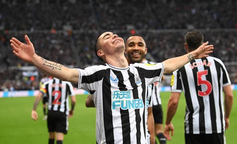 Miguel Almiron celebrates after scoring the fourth Newcastle goal. Getty