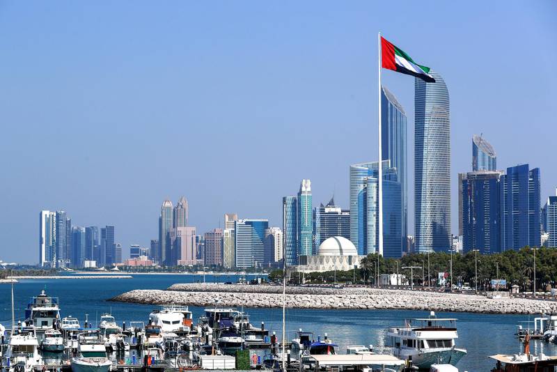 Abu Dhabi, United Arab Emirates, November 3, 2020.   The UAE flag, Corniche.Victor Besa/The NationalSection:  NAFOR: Stock Images