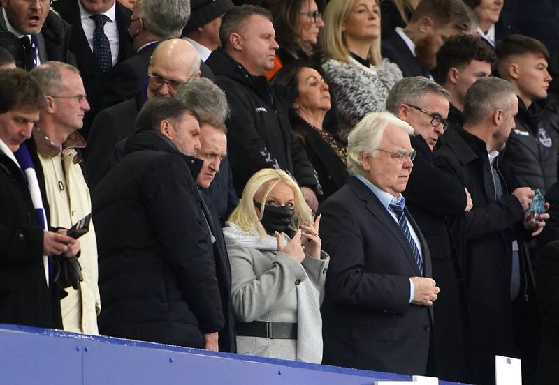 Everton CEO Denise Barrett-Baxendale and chairman Bill Kenwright in the stands at Goodison. PA