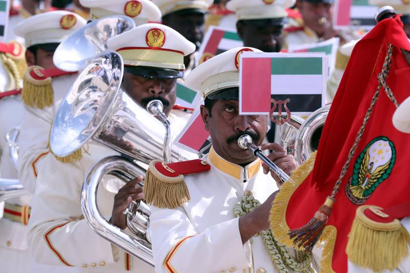 Members of the honour guard band perform at the arrival ceremony. Reuters