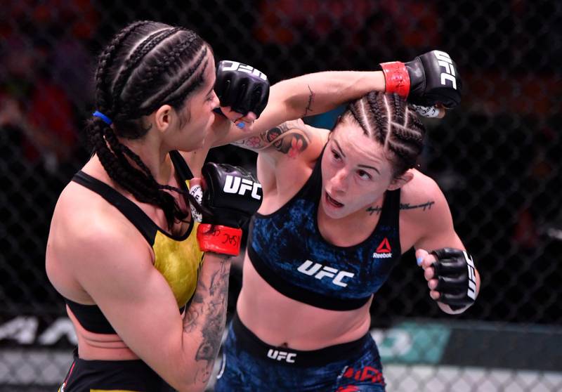 LAS VEGAS, NEVADA - FEBRUARY 13: (R-L) Mallory Martin punches Polyana Viana of Brazil in their strawweight fight during the UFC 258 event at UFC APEX on February 13, 2021 in Las Vegas, Nevada. (Photo by Jeff Bottari/Zuffa LLC) *** Local Caption *** LAS VEGAS, NEVADA - FEBRUARY 13: (R-L) Mallory Martin punches Polyana Viana of Brazil in their strawweight fight during the UFC 258 event at UFC APEX on February 13, 2021 in Las Vegas, Nevada. (Photo by Jeff Bottari/Zuffa LLC)