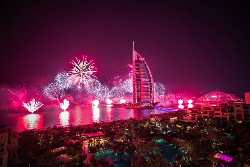 Fireworks illuminate the skies near Burj Al Arab in Dubai. Photo: The Government of Dubai Media Office