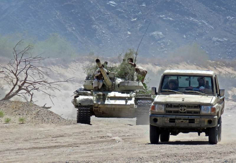 Fighters loyal to Yemen's government near Al Jawba in Marib province. AFP