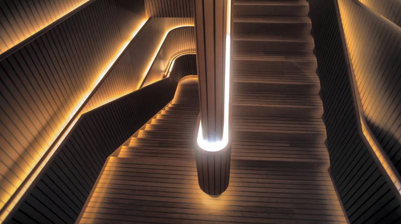 A staircase at the Yacht Club.