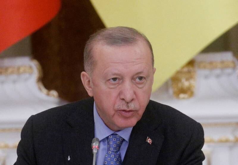 Turkish President Recep Tayyip Erdogan in Kyiv, Ukraine, on February 3. Reuters